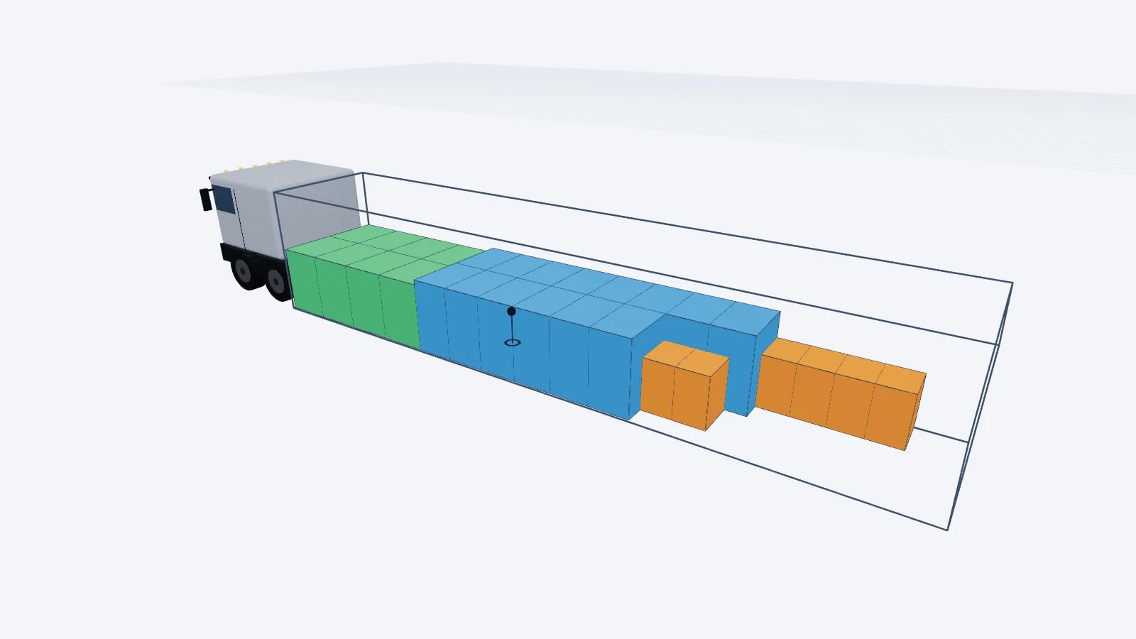 3D load plan of Euro, industrial and half pallets in a 13.6 m trailer, heaviest at the front