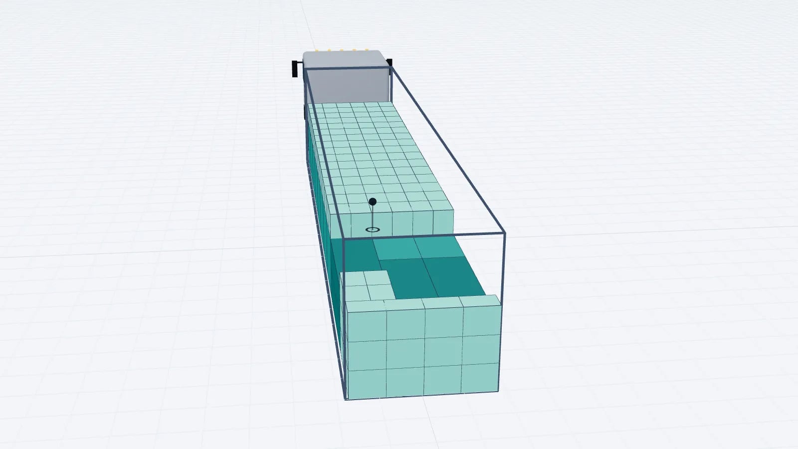 Trailer in 3D packed with pallets, cartons and long crates to leave little empty space